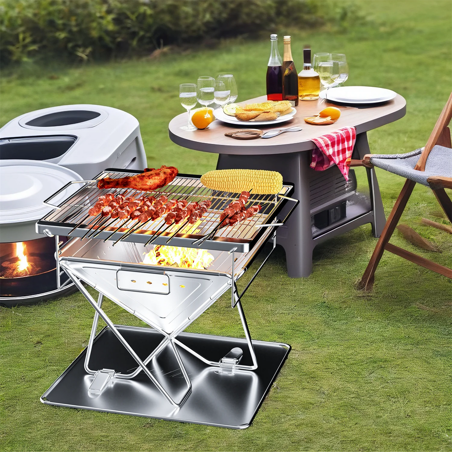 Stainless Steel Folding Fire Pit Grill
