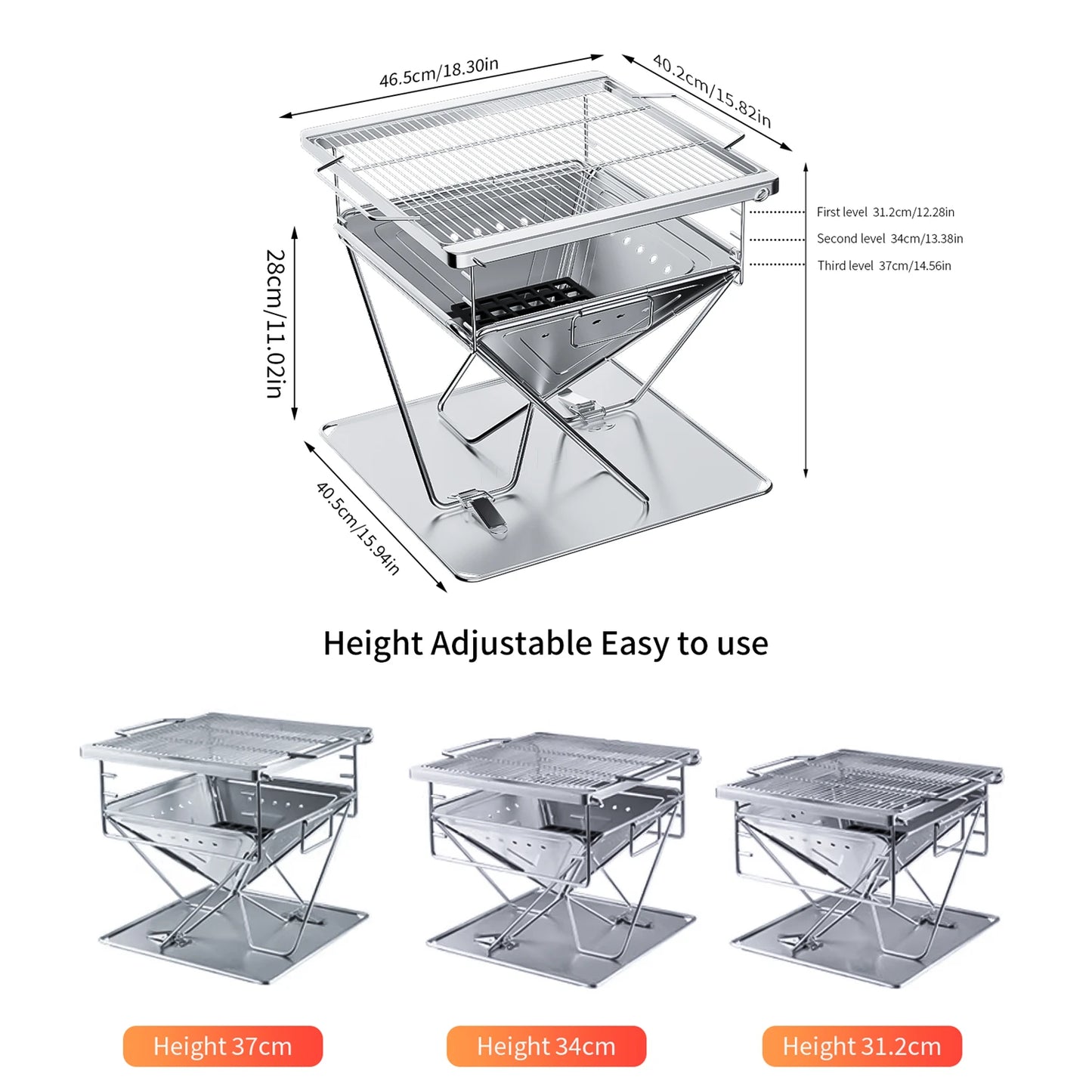 Stainless Steel Folding Fire Pit Grill
