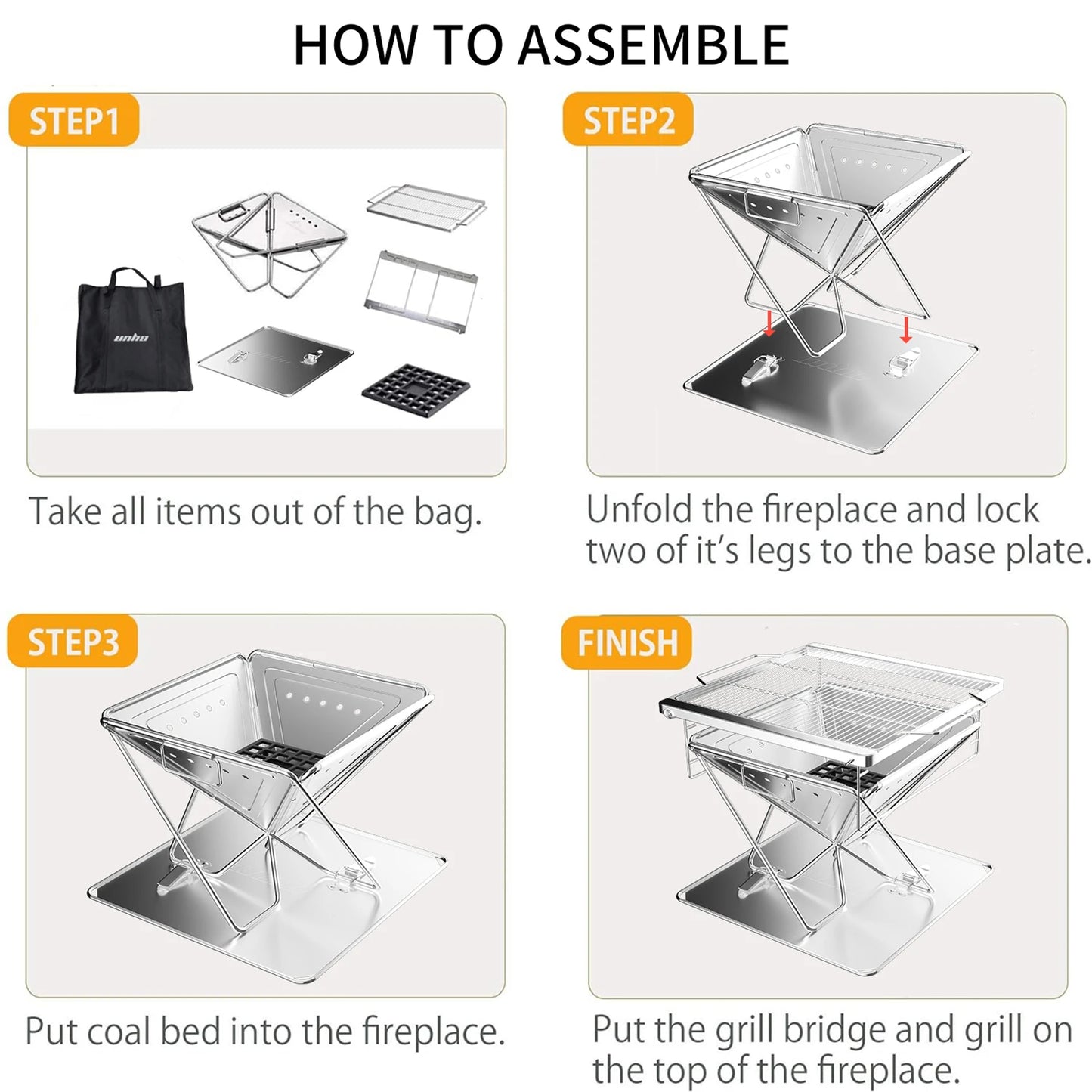 Stainless Steel Folding Fire Pit Grill
